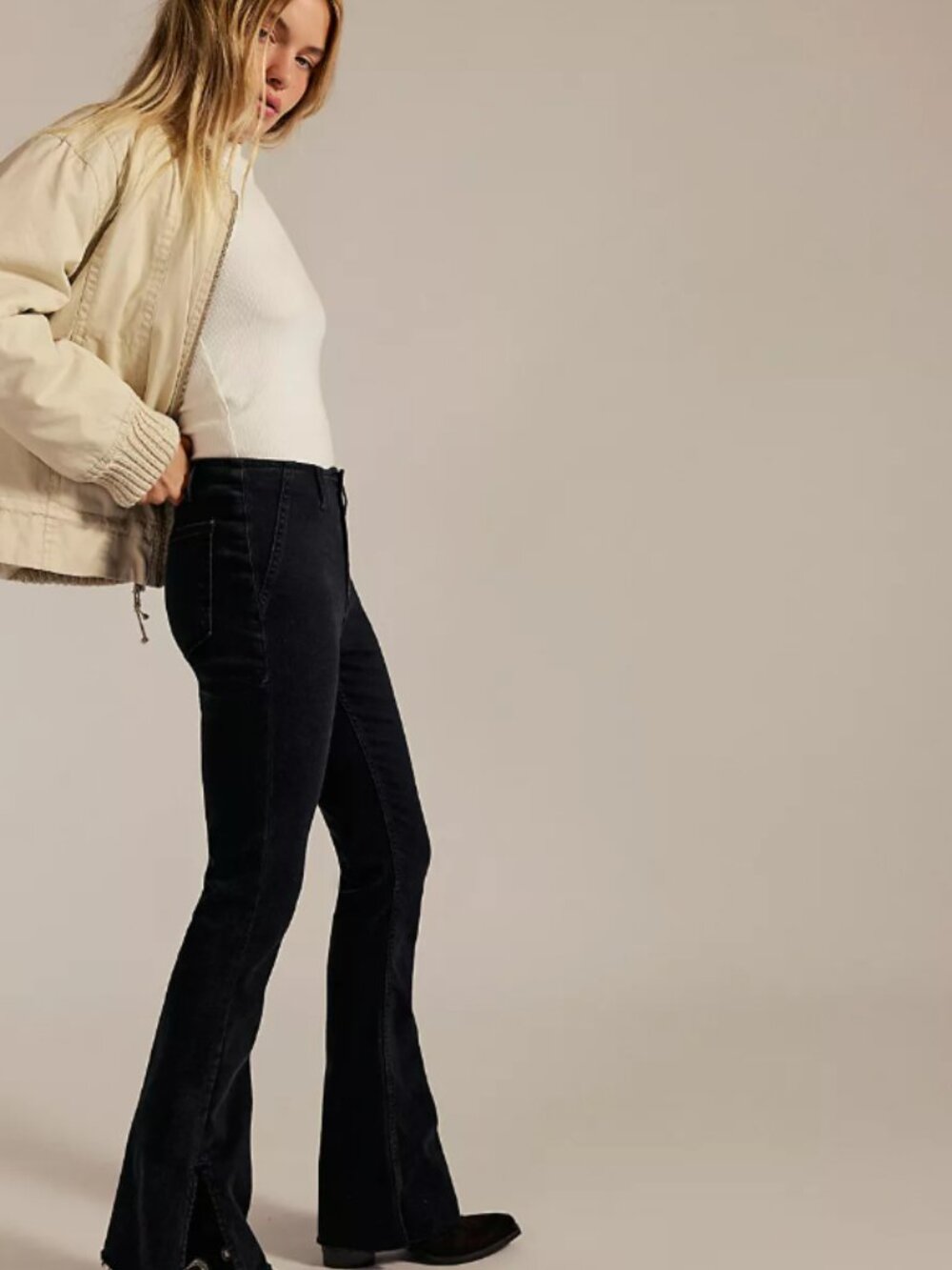 We the Free 'Level Up' No Waistband Black Split Hem Flare Jeans - Size 31